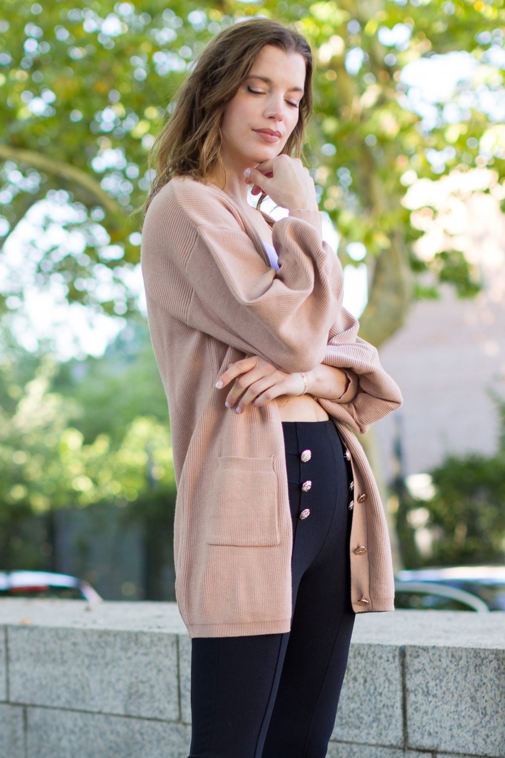 Chaqueta larga punto beige