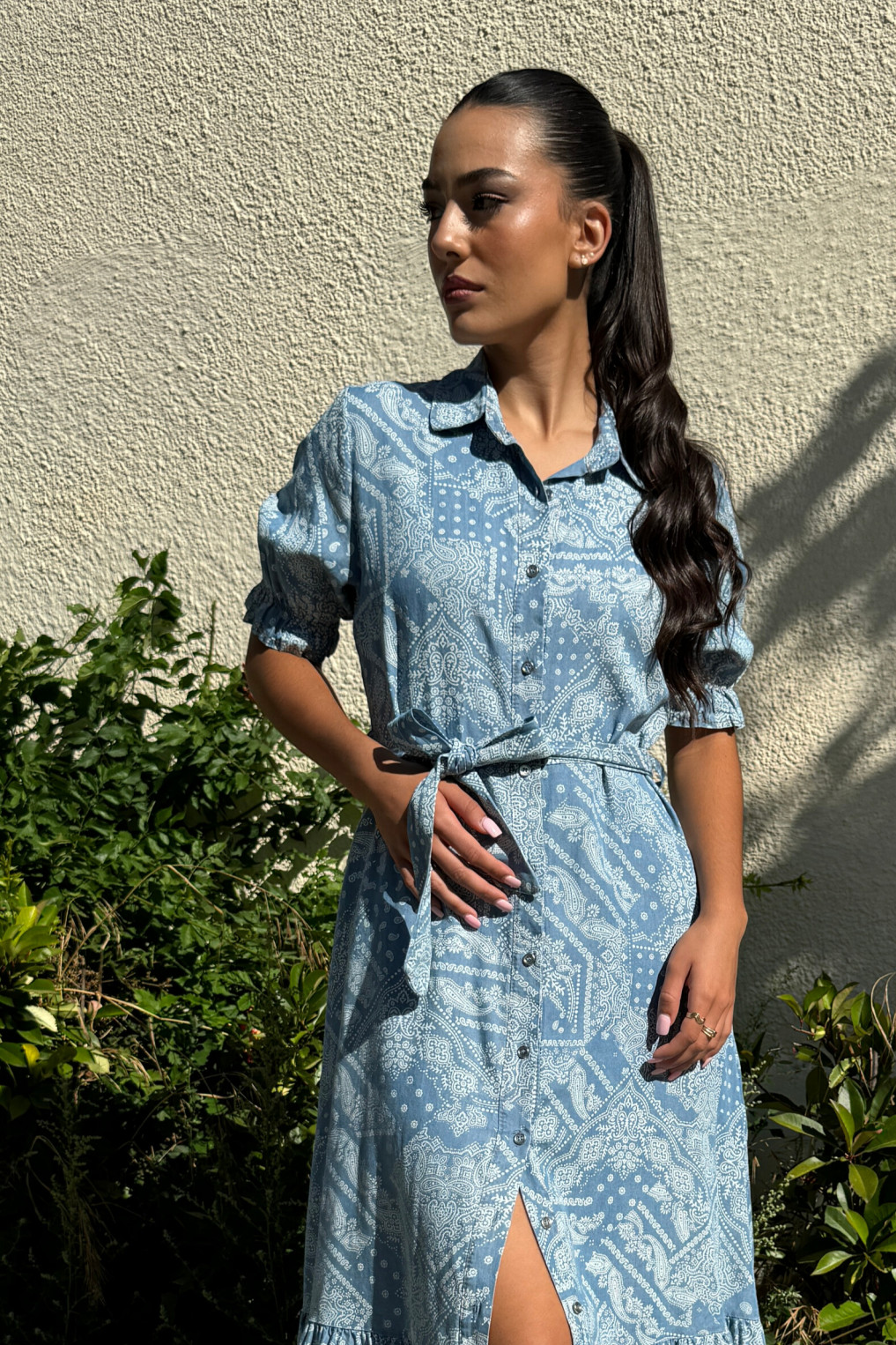 Vestido largo azul denim