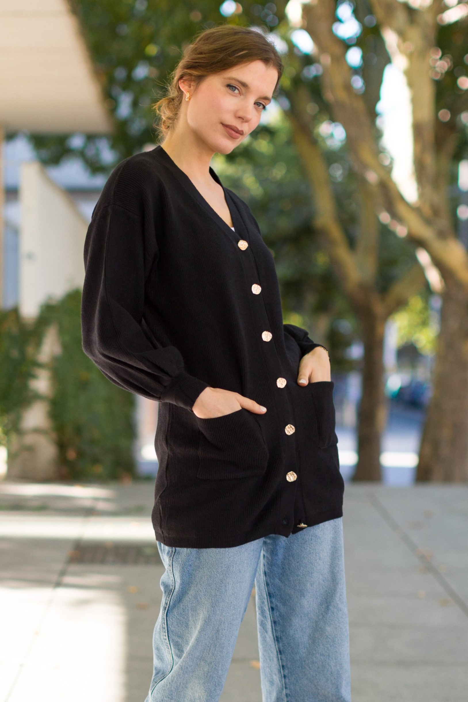 chaqueta punto botones negra chaqueta punto botones negra