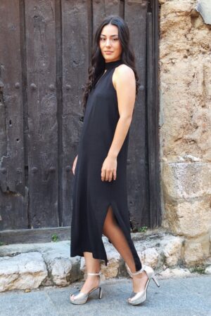 vestido halter largo negro
