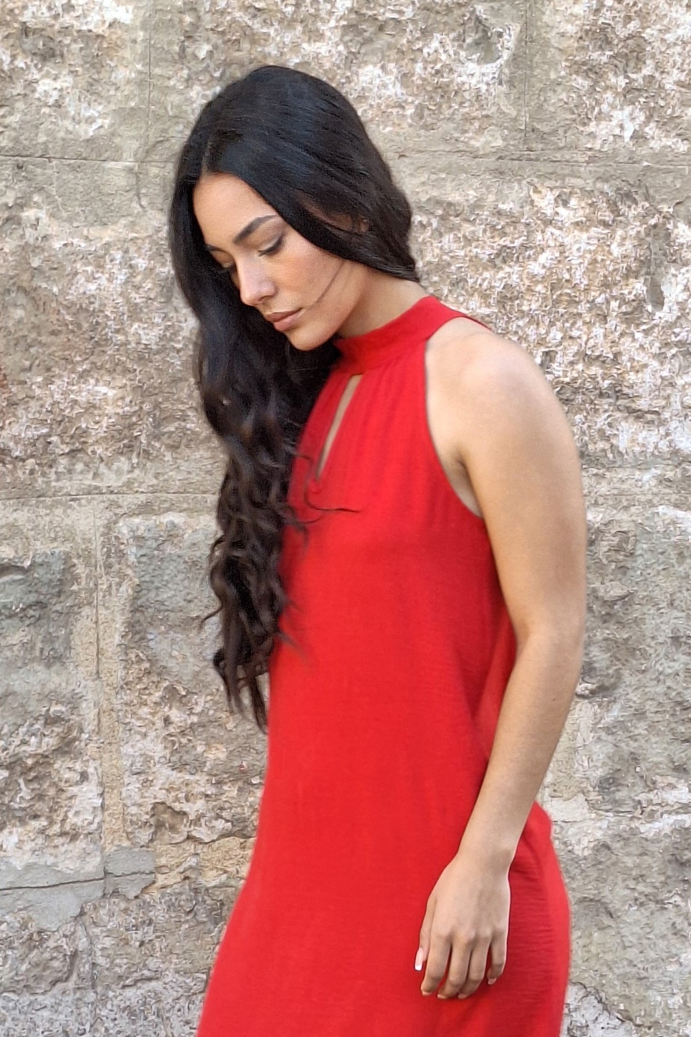 vestido halter largo rojo fluido vestido halter largo rojo fluido