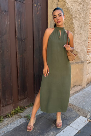 vestido halter largo verde natural