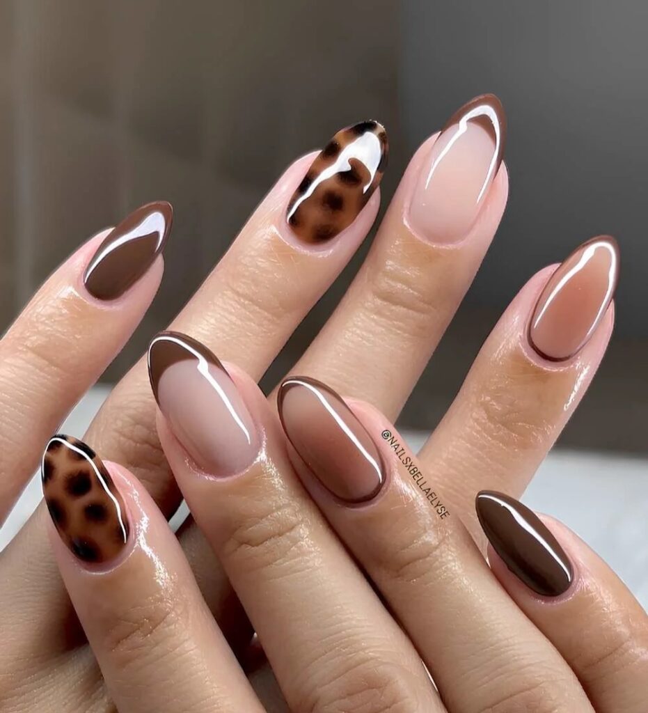 brown manicure with tortie shell details