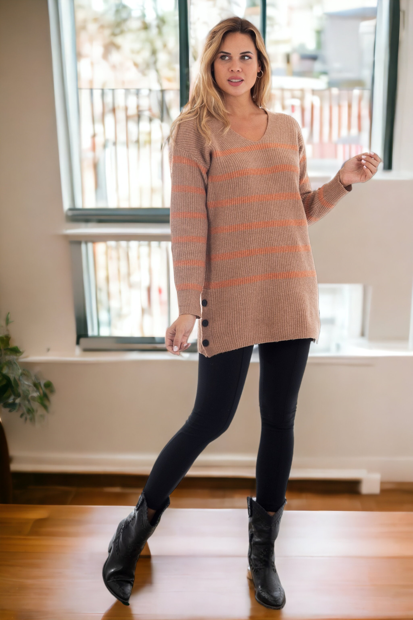 jersey punto largo rayas marrón jersey punto largo rayas marrón