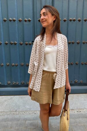 kimono corto estampado beige topo